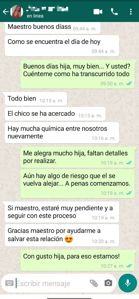 Captura de WhatsApp testimonio Ángela